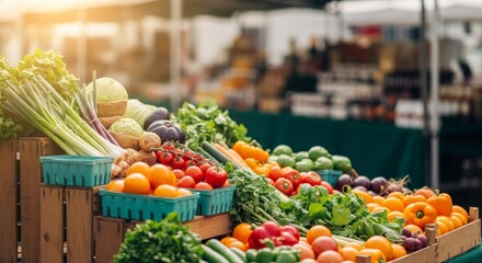 Fresh Colorful Vegetable Display at Outdoor Farmers Market Stall