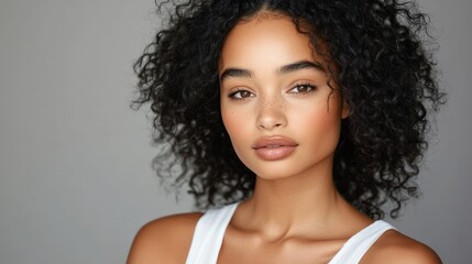 Beautiful Young Woman with Curly Hair and Freckles