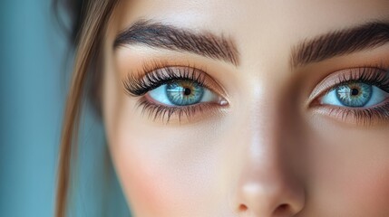 Close-up of a Woman's Beautiful Blue Eye with Long Lashes