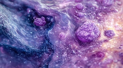 Abstract Macro View of Purple Organic Structures and Flowing Liquid