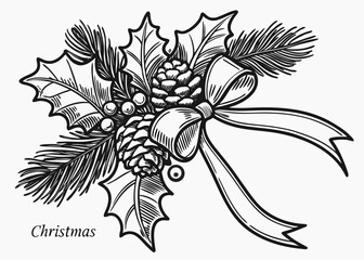 Vintage botanical engraving of a Christmas
