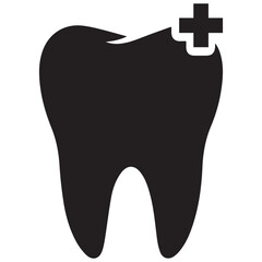 Medical Tooth Flat Black Vector Silhouette Minimal Cross Dental Icon EPS