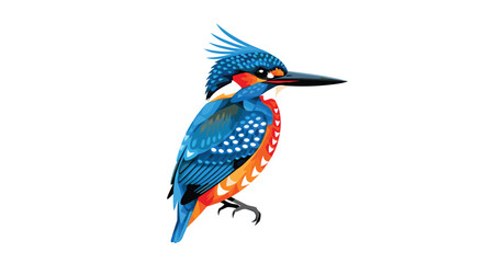 A vibrant illustration of a common kingfisher bird, showcasing its distinctive blue and orange plumage and crested head, against a clean white background.