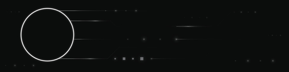 Dark Futuristic Tech Background with Glowing Lines and Circular Interface