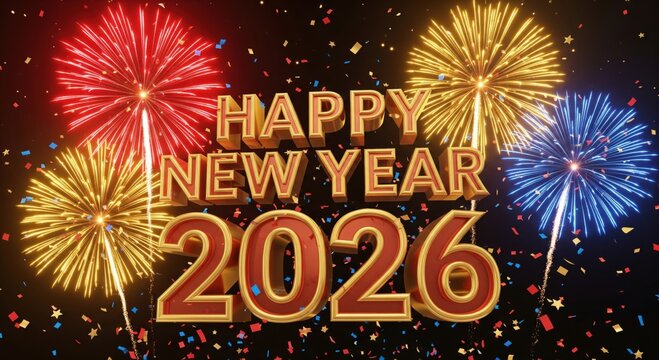 Happy New Year 2026 Celebration with Colorful Fireworks