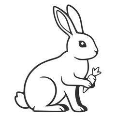Minimalist Gray Rabbit Outline Illustration Holding a Carrot