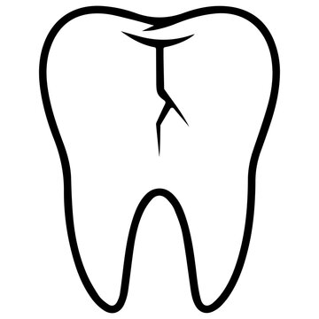Fractured Tooth Flat Black Vector Outline Silhouette Minimal Dental Crack Icon PNG