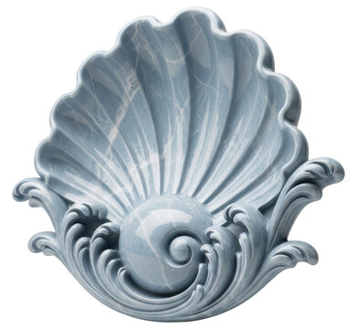 Elegant blue marble rocaille shell and wave architectural decoration on transparent background