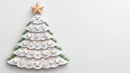 Christmas Tree Shaped Advent Calendar With Star On Top And Snowflake Ornaments On White Background