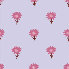 Flat Pink Flower Seamless Pattern on Lavender
