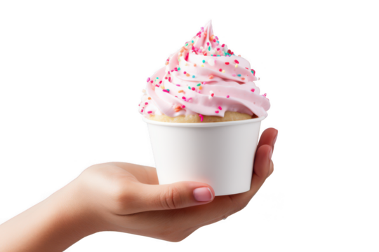 Cupcake in hand isolated on transparent background