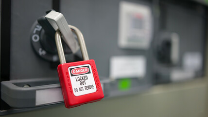 LOTO safety lock, red danger padlock, equipment lockout, maintenance protection, energy isolation...