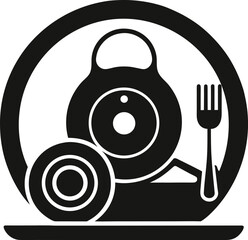 Weight plates silhouette icon set for fitness and food