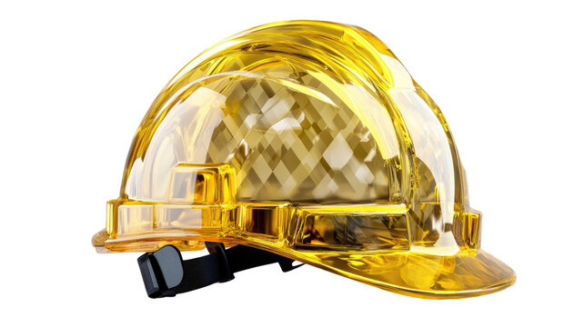Yellow safety hard hat with sturdy protective shell and smooth bright surface showing essential industrial headgear detail isolated on white background