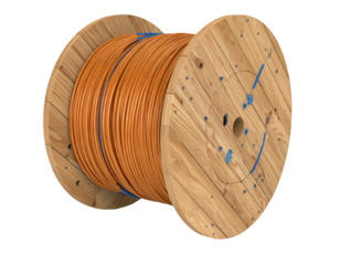 Industrial induction coil wire spool with tightly wound metallic wiring for electrical heating and power transmission applications isolated on white background