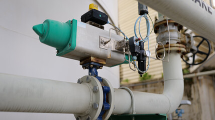 pneumatic control valve in factory, industrial air-operated valve, pipeline connection system, automation control equipment, plant fluid process
