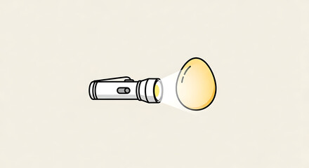 Illustration of a flashlight illuminating an egg with a bright beam of light
