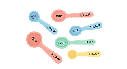 Colorful measuring spoons with different measurements in a playful arrangement