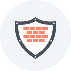 Shield Icon Representing Security And Protection With Brick Wall Design Inside Against A Clean Light Blue Circle Background