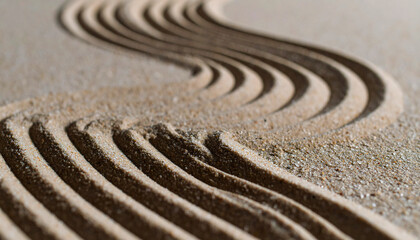 Naklejka premium Futuristic calm and wellness balance, Zen garden with spiraling metallic sand trails