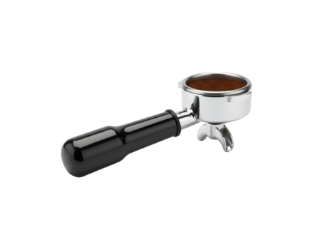 Espresso coffee machine's piston or portafilter set against a white background. Includes a clipping path.

