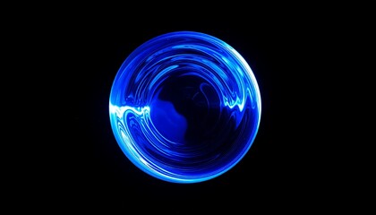 Abstract blue gradient 3d sphere background. Futuristic glass sphere with light reflections and bokeh. Crystall ball and energy orb. Information technology concept, data science, AI.