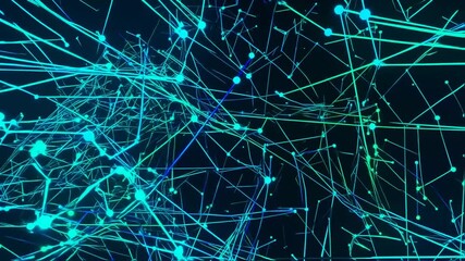 Abstract network of glowing green lines and nodes on a dark background - Powered by Adobe