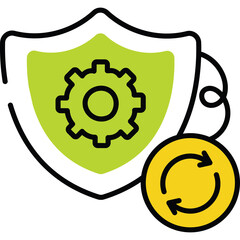 Shield with Gear and Refresh Symbol Representing Security and Automation Isolated on Transparent Background Simple Icon Graphic Design