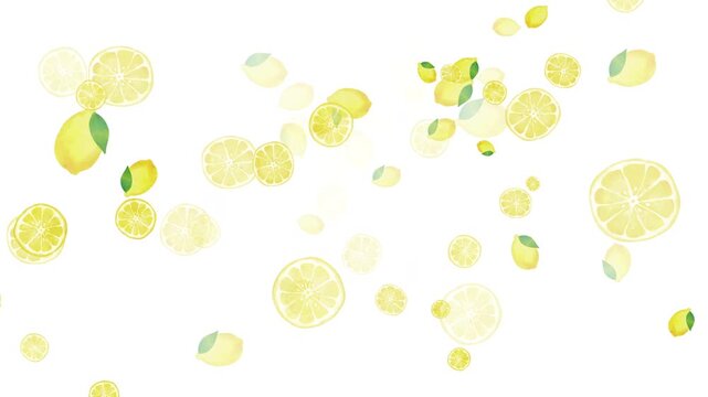 水彩風 フレッシュレモン中心からクルクル回る[背景白色] Fruit Series:Watercolor style fresh lemon swirls from the center [white background]