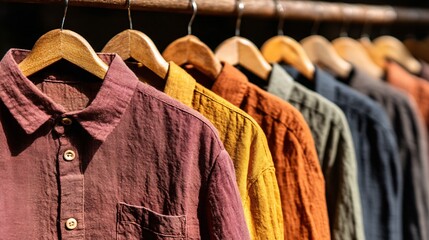 Colorful Cotton Shirts Hanging on a Rack in a Fashion Boutique