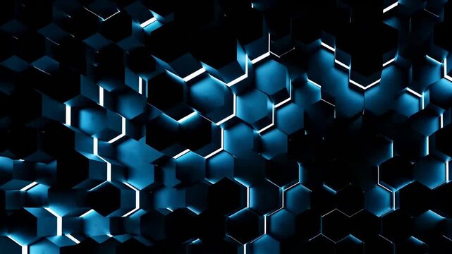 Dynamic Abstract Hexagon Grid Animation with Glowing Blue Light and Modern Tech Feel