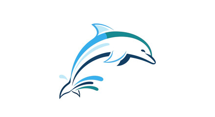 A modern, stylized logo of a blue and white dolphin leaping gracefully from a stylized water splash on a white background.
