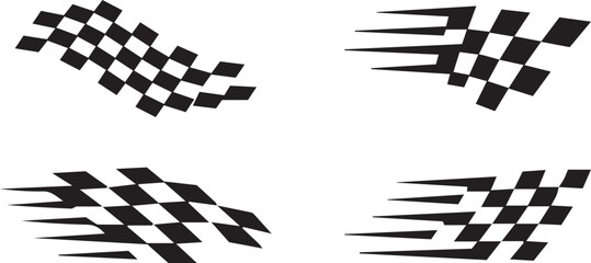 Abstract racing speed line elements, black and white racing checkered, dynamic motion arrows speed trails and abstract speed graphics 