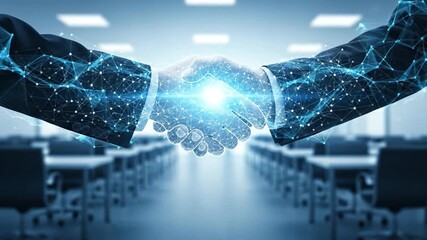 Digital handshake for global business collaboration and innovative partnership - Powered by Adobe