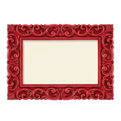 Ornate Red Photo Frame With Intricate Scrollwork Border And Cream Colored Insert Isolated On Black Background Studio Shot