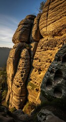 Monumental sandstone formation showcasing weathered textures and natural architecture majesty