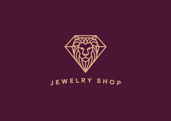 A sophisticated logo design for a jewelry shop featuring a lion within a diamond shape, symbolizing strength, luxury, and elegance in a unique branding perspective.