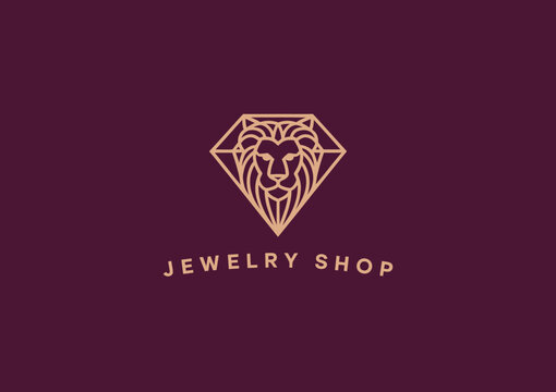 A sophisticated logo design for a jewelry shop featuring a lion within a diamond shape, symbolizing strength, luxury, and elegance in a unique branding perspective.