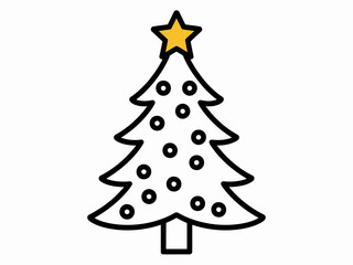 A vibrant and cheerful Christmas tree icon topped with a star, adorned with colorful ornaments, perfect for festive decorations and holiday cards.