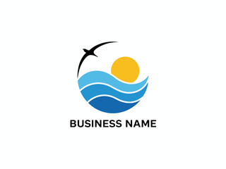 A visually appealing logo design integrating a sun and waves, evoking a sense of calmness and professionalism, suitable for businesses in travel, vacation, or coastal environments.