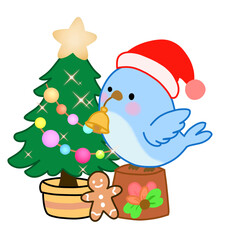 Cute blue bird with Christmas tree
