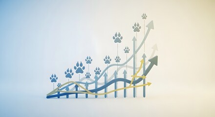 Growth chart with paw prints showing increasing pet industry success