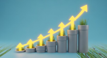 Financial growth represented by rising arrows and coins in pipes