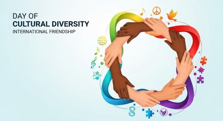 Symbolic illustration celebrating cultural diversity and international friendship showing unity