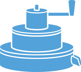 2D flat vector icon of a traditional wooden or bamboo rice grinder in simple single-color flat vector style