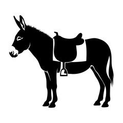 Donkey with Saddle Silhouette Vector Illustration
