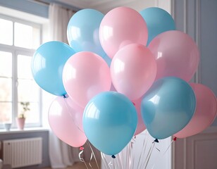 Balloons in shades of pink and blue for a party.