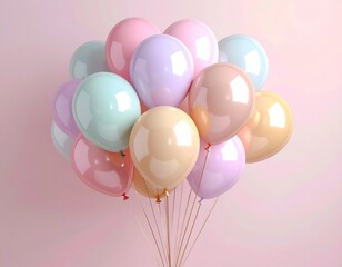 Pastel Balloons Floating Against a Pink Background.