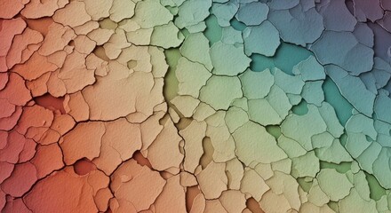 Detailed close-up texture of a cracked and peeling surface with a gradient color scheme enhancing
