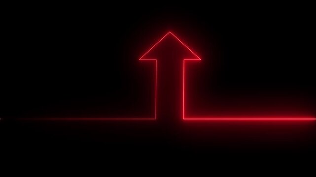 Abstract Glowing neon line icon and up arrow animation. doing direction information animation on black background.4k video